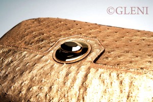 Gold ostrich leather handbag