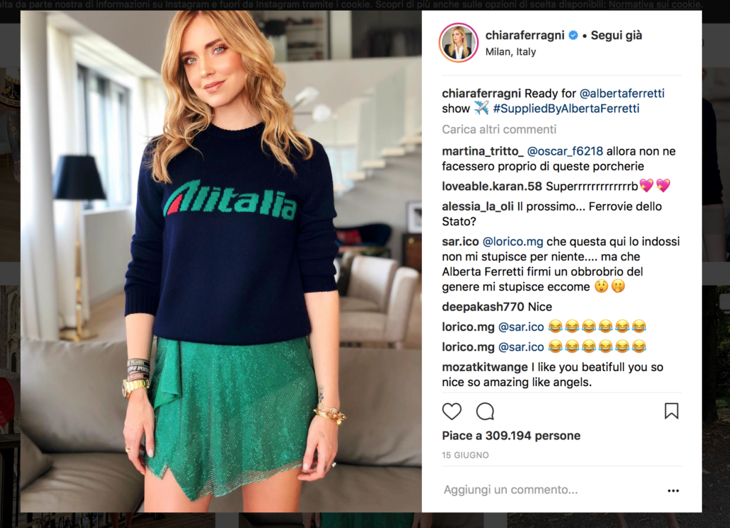 Chiara Ferragni waring Alberta Ferretti during Milan Fashion Week
